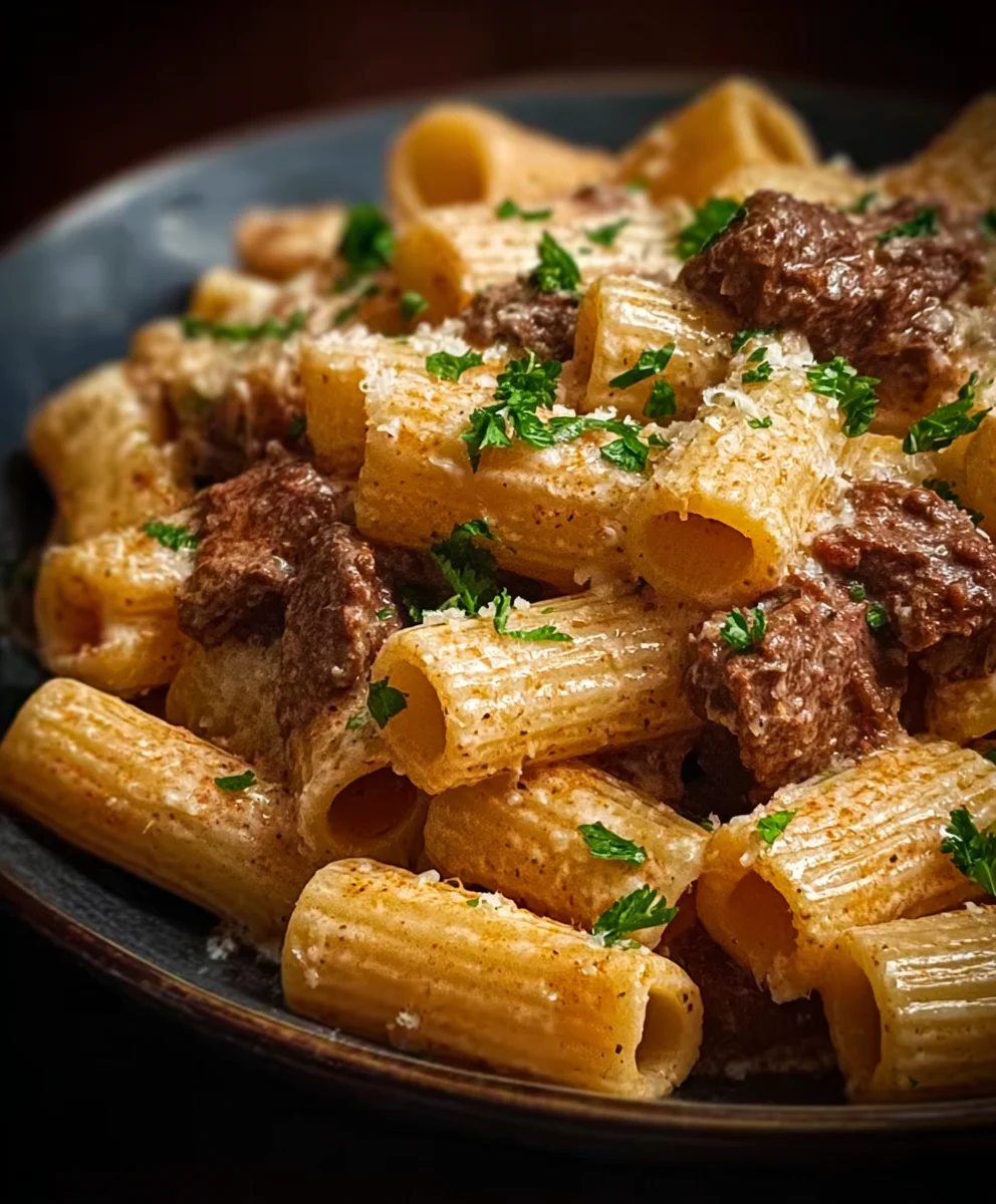 Cremiges Rindfleisch Parmesan Rigatoni: Einfach & Lecker