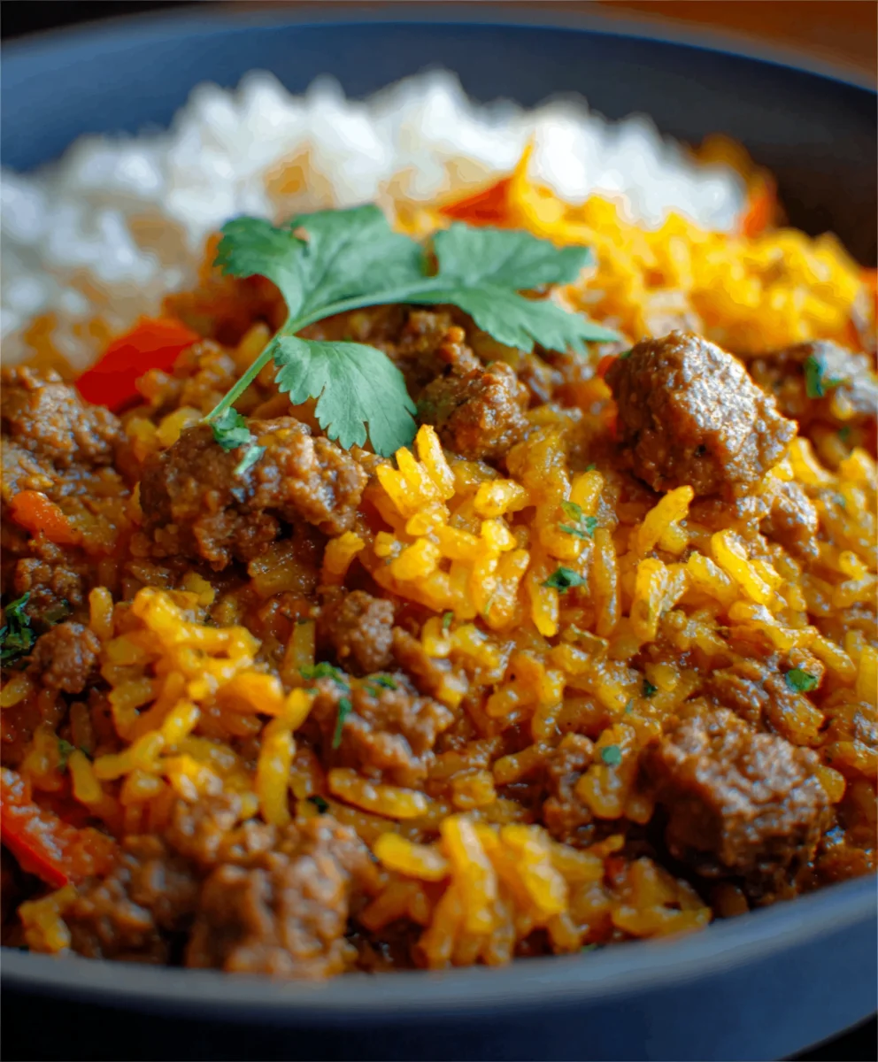 Schneller Curryreis mit Rinderhackfleisch
