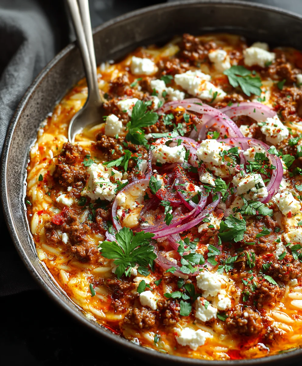 Kritharaki-Rinderhackpfanne mit Feta | Lecker & Einfach