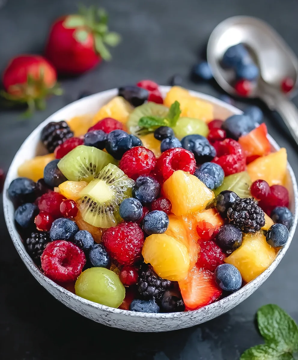 Frischer Obstsalat mit Beeren (alkoholfrei)