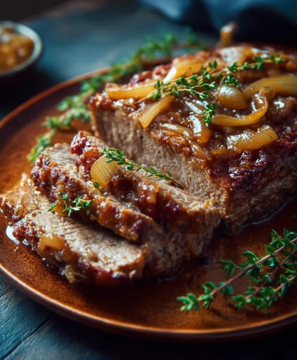 Herzhafter Französischer Rinder-Hackbraten mit Zwiebeln
