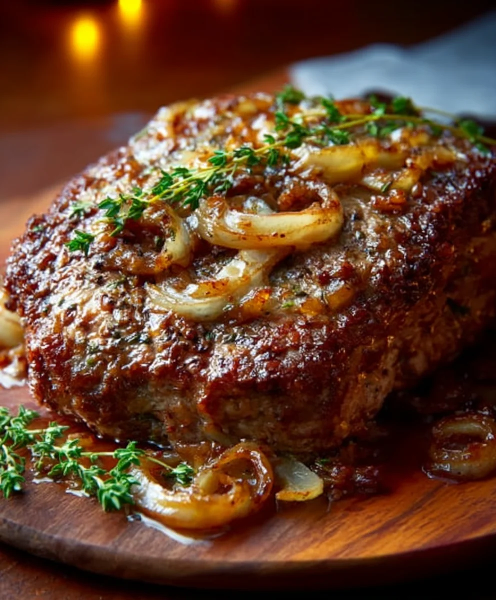 Herzhafter Französischer Rinder-Hackbraten mit Zwiebeln