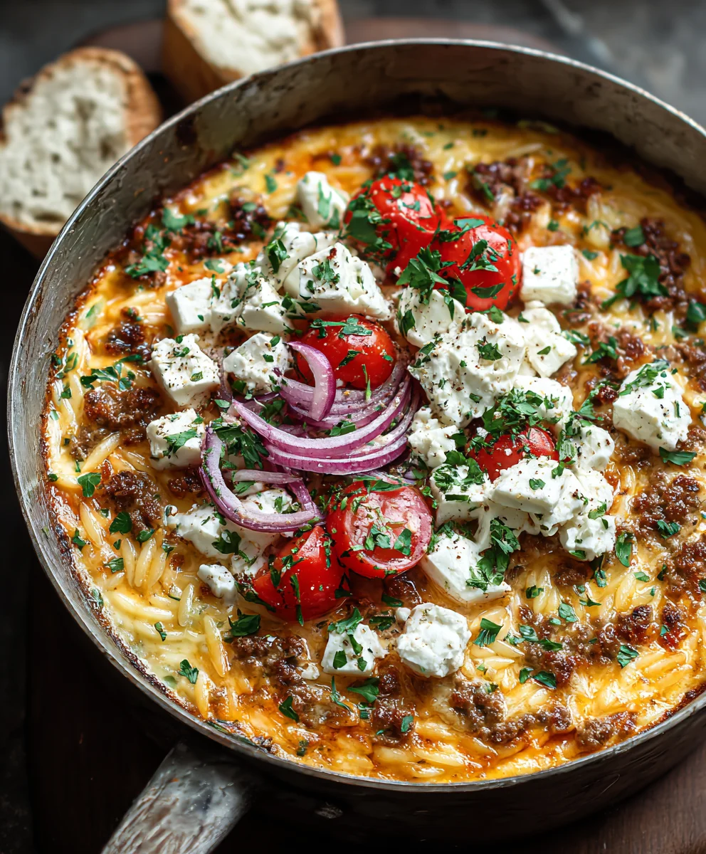 Kritharaki-Rinderhackpfanne mit Feta | Lecker & Einfach