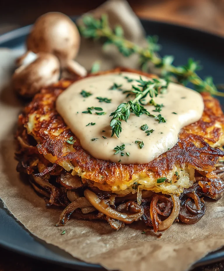 Mozzarella Rösti: Pilz-Zwiebel-Rahmsoße (ohne Alkohol)