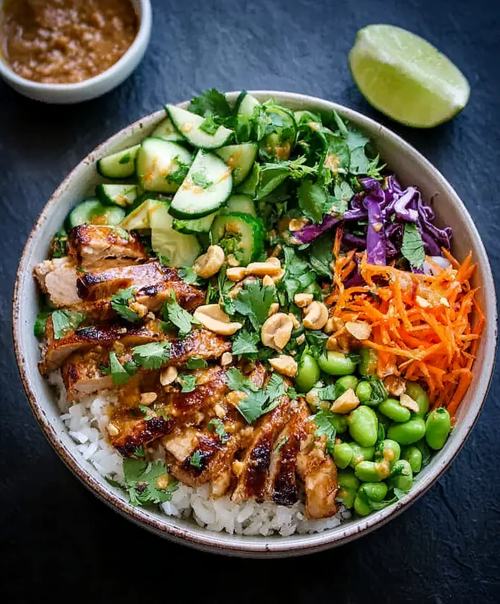 Thai Erdnuss Hähnchen Bowl | Einfaches & Leckeres Rezept