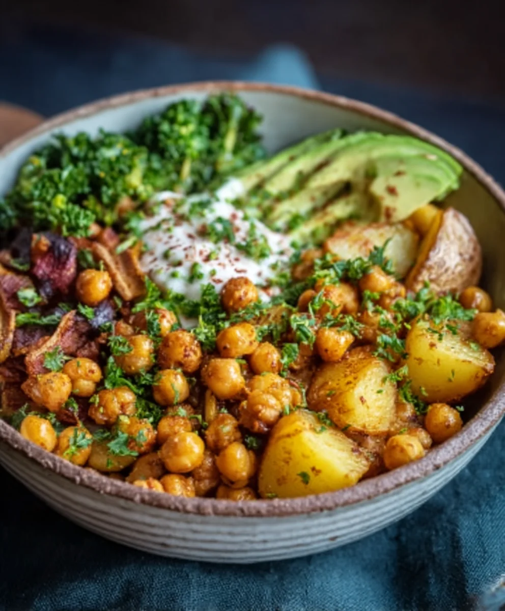 Vegane Kartoffel-Kichererbsen-Bowl: Einfach & Lecker